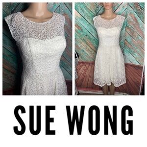 Sue Wong White Eyelet Knee Length Cocktail Or Informal Wedding Dress